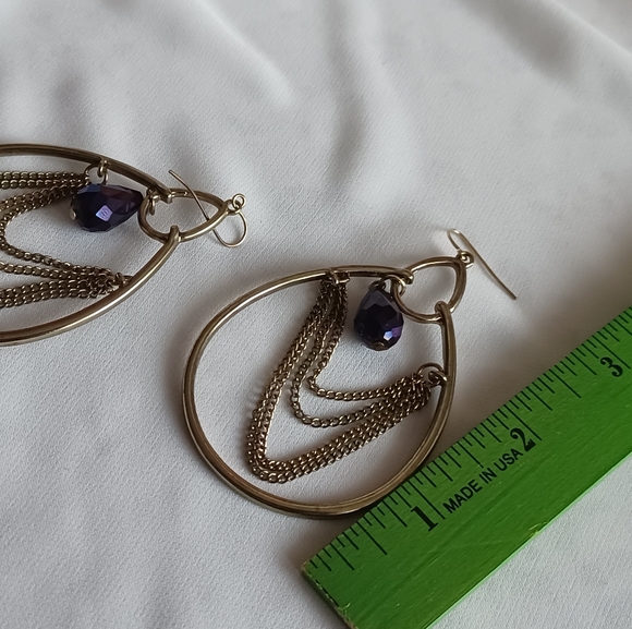 Tear Drop Hoop and Chain Earrings - Picture 6 of 6